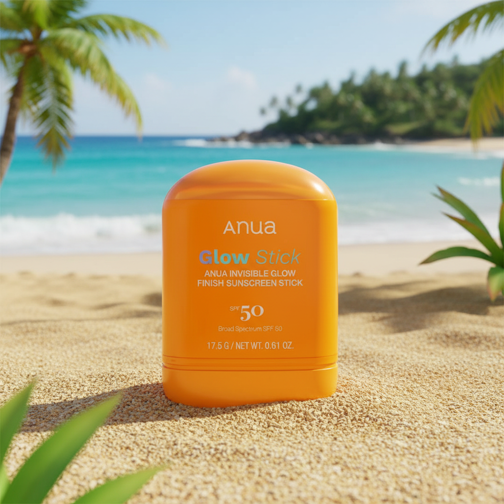 Anua Invisible Glow Sunstick at tropical beach