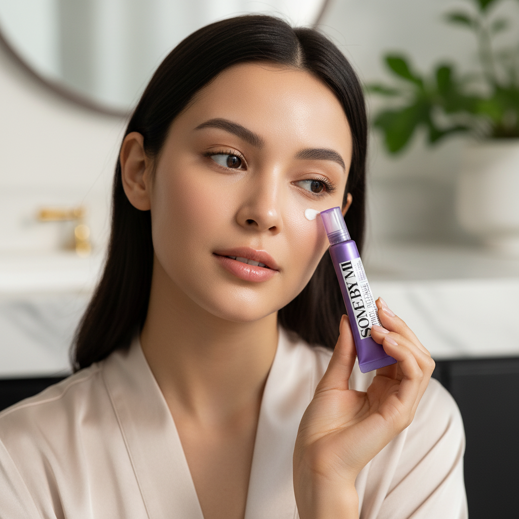 Woman applying SOMEBYMI Retinol Intense Eye Cream