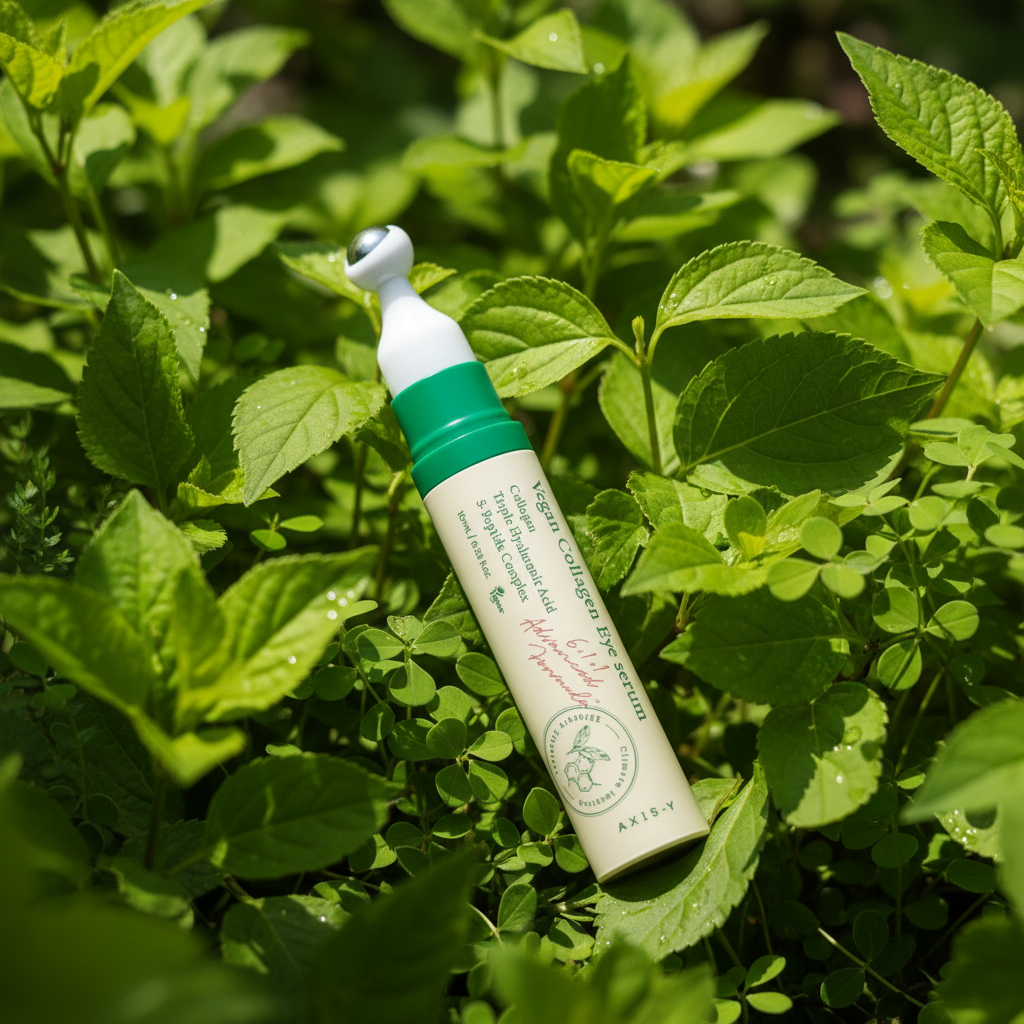 AXIS-Y Vegan Collagen Eye Serum with botanical garden background