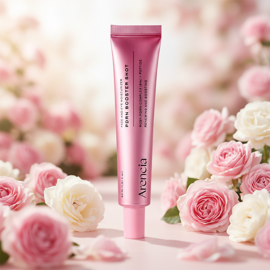 Arencia PDRN Booster Shot with pink floral background