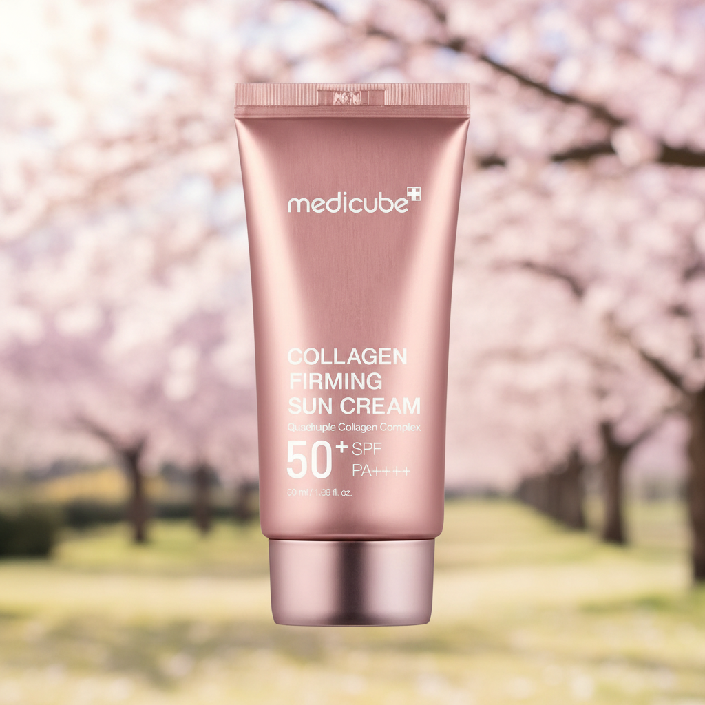 Medicube Collagen Firming Sun Cream cherry blossom garden