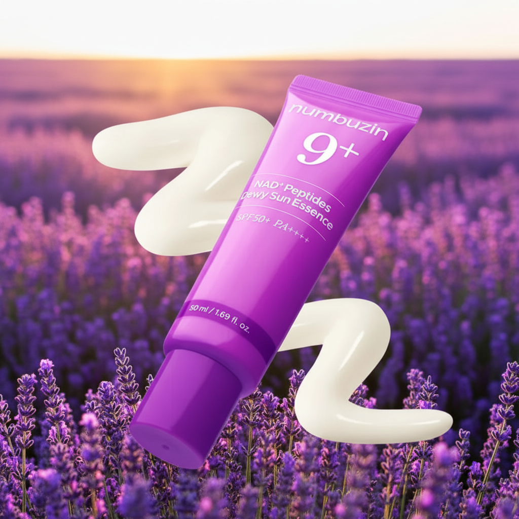 Numbuzin No.9 NAD Peptides Dewy Sun Essence in lavender field