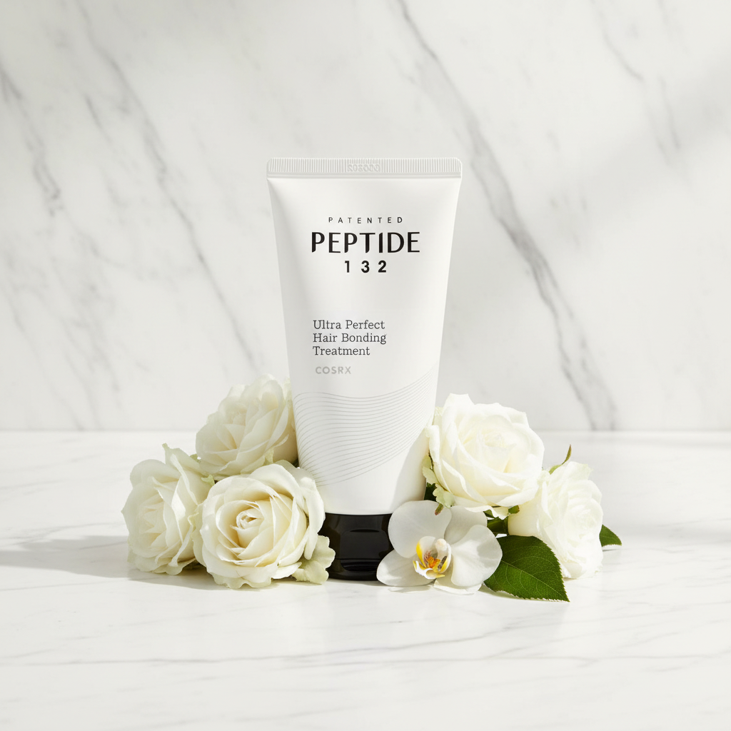 COSRX Peptide-132 Hair Bonding Treatment marble and flowers