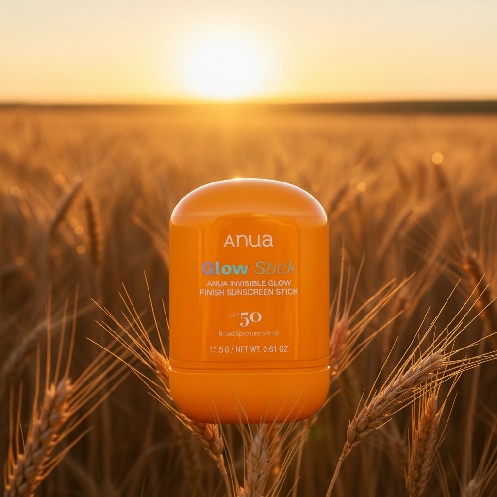 Anua Invisible Glow Sunstick in golden wheat field