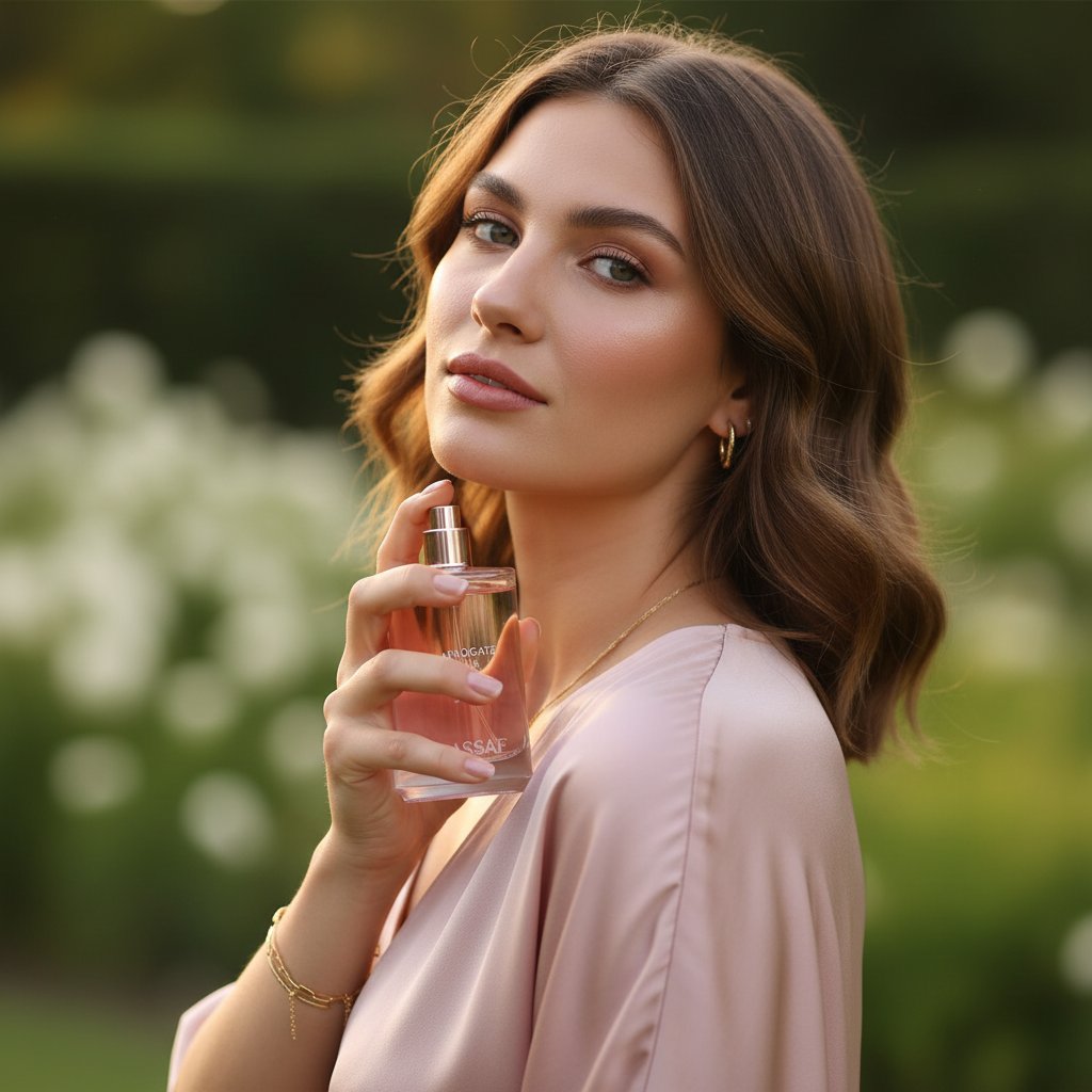 Woman using perfume
