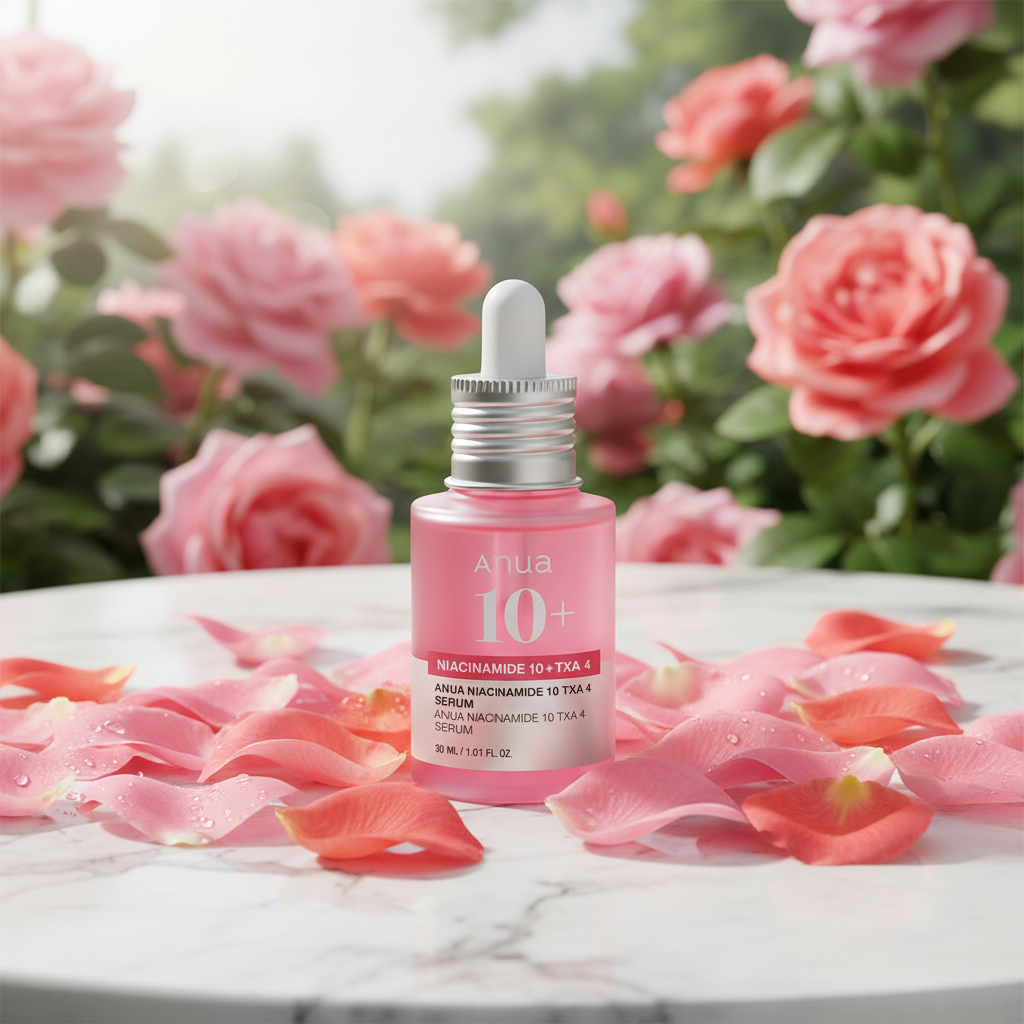 Anua Niacinamide Serum with rose petals