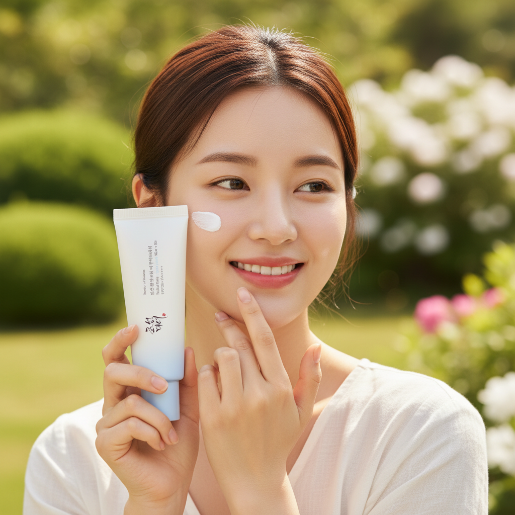 Woman applying BEAUTY OF JOSEON Relief Sun Aqua-Fresh