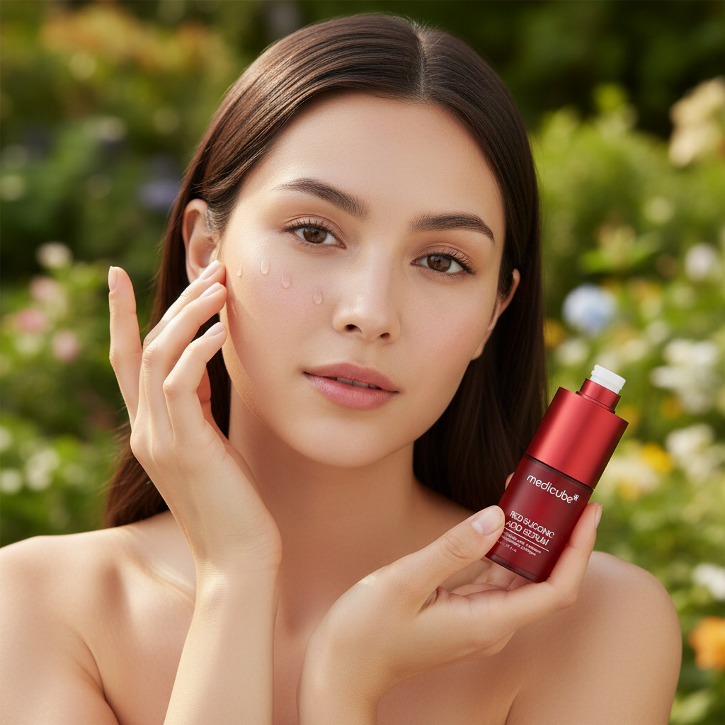 Medicube Serum – Woman Applying Outdoors